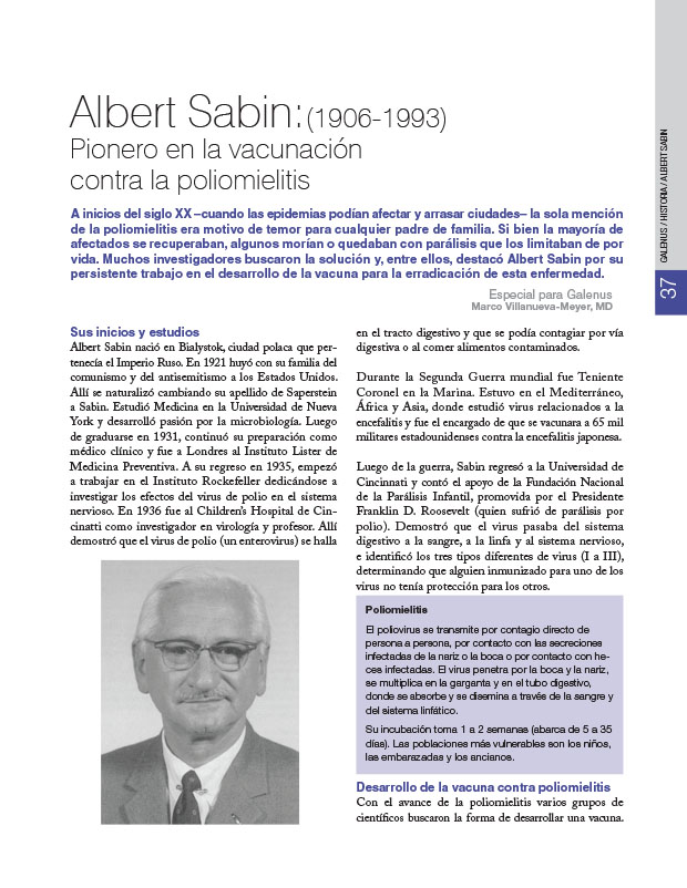 Historia de la Medicina: Albert Sabin: (1906-1993) Pionero en la vacunación contra la poliomielitis 