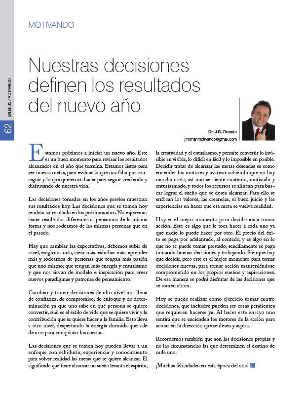 Motivando: Nuestras decisiones definen los resultados del nuevo año 