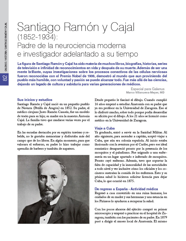 Historia de la Medicina: Santiago Ramón y Cajal (1852-1934): Padre de la neurociencia moderna e investigador adelantado a su tiempo 