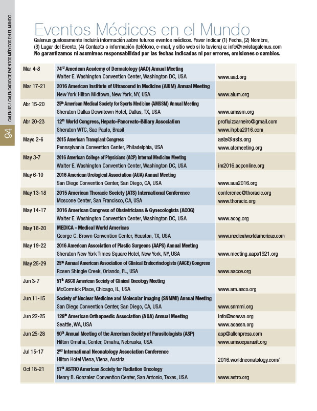 Calendario: Eventos médicos en el Mundo 