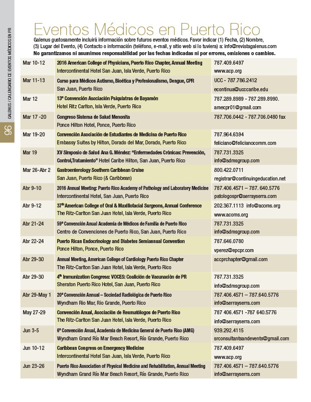 Calendario: Eventos médicos en Puerto Rico 