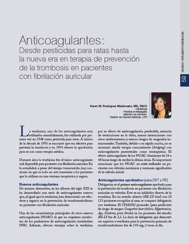Anticoagulantes: Desde pesticidas para ratas hasta la nueva era en terapia de prevención de la trombosis en pacientes con fibrilación auricular 