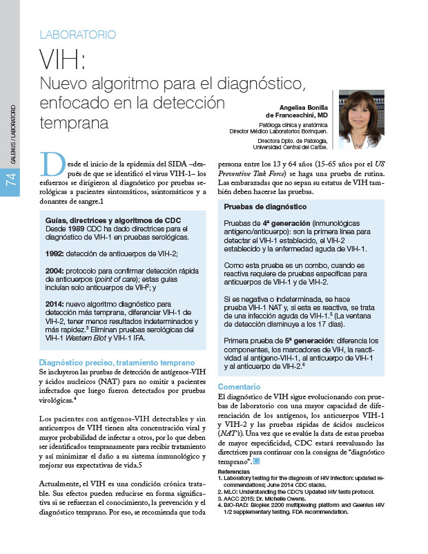 Laboratorio: VIH: Nuevo algoritmo para el diagnóstico, enfocado en la detección temprana 