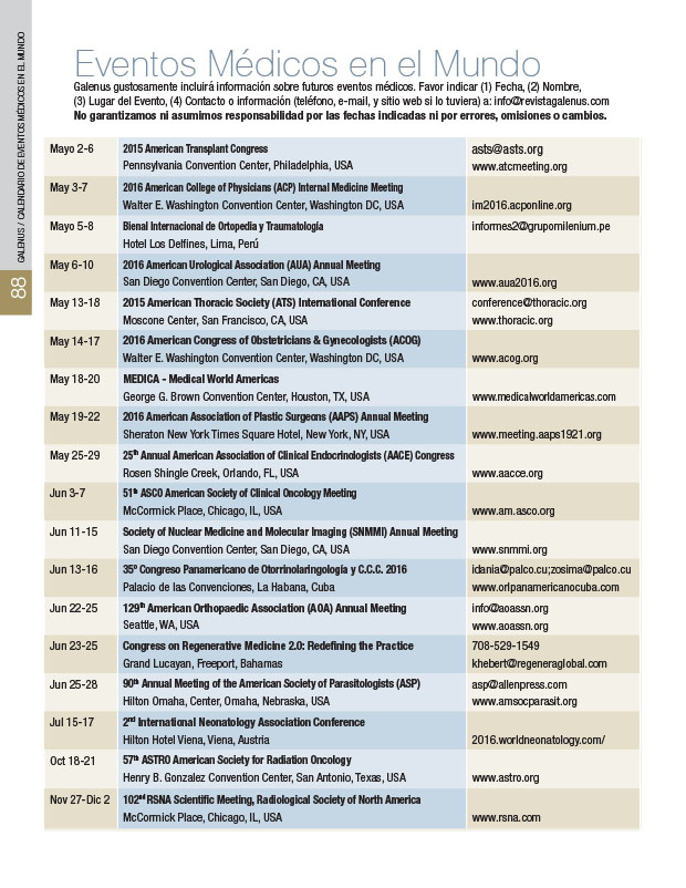 Calendario: Eventos Médicos en el Mundo 