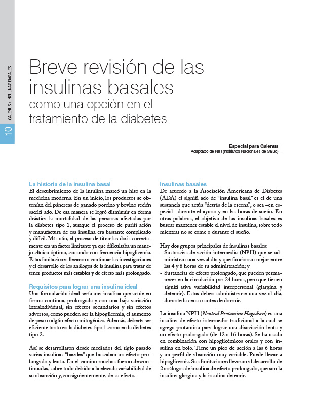 Breve revisión de las insulinas basales como una opción en el tratamiento de la diabetes 