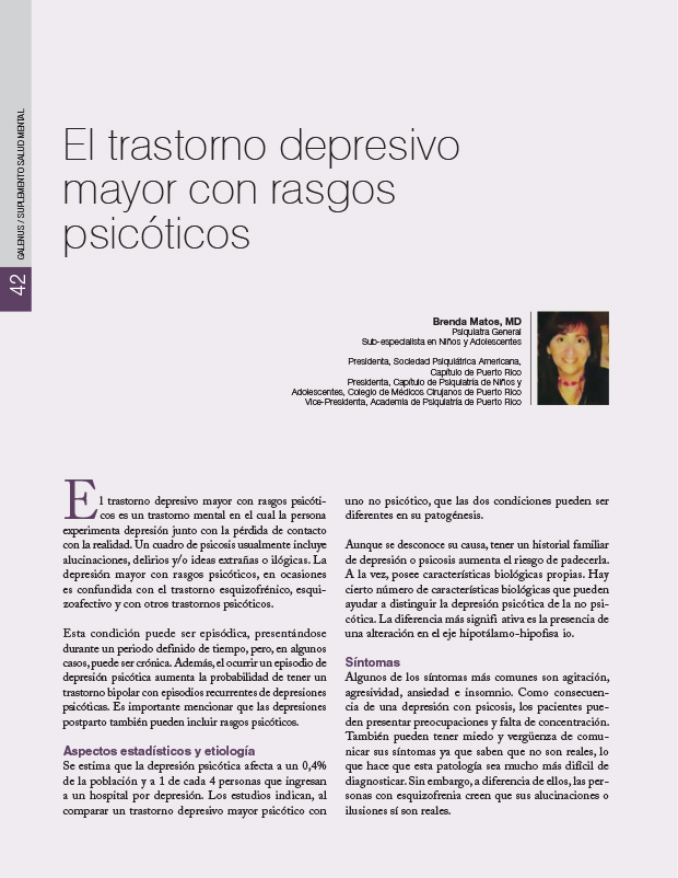 El trastorno depresivo mayor con rasgos psicóticos 