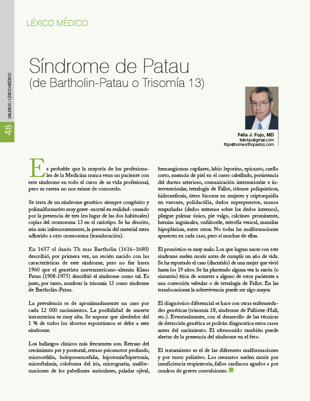Síndrome de Patau (de Bartholin-Patau o Trisomía 13) 