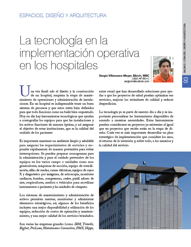 Espacios, Diseño y Arquitectura: La tecnología en la implementación operativa en los hospitales 