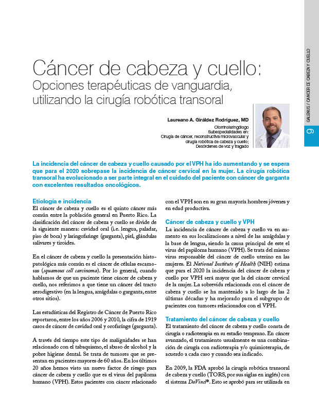 Cáncer de cabeza y cuello: Opciones terapéuticas de vanguardia, utilizando la cirugía robótica transoral 