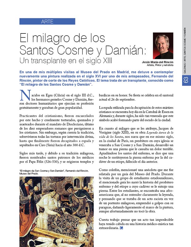 Arte: El milagro de los Santos Cosme y Damián: Un transplante en el siglo XIII  