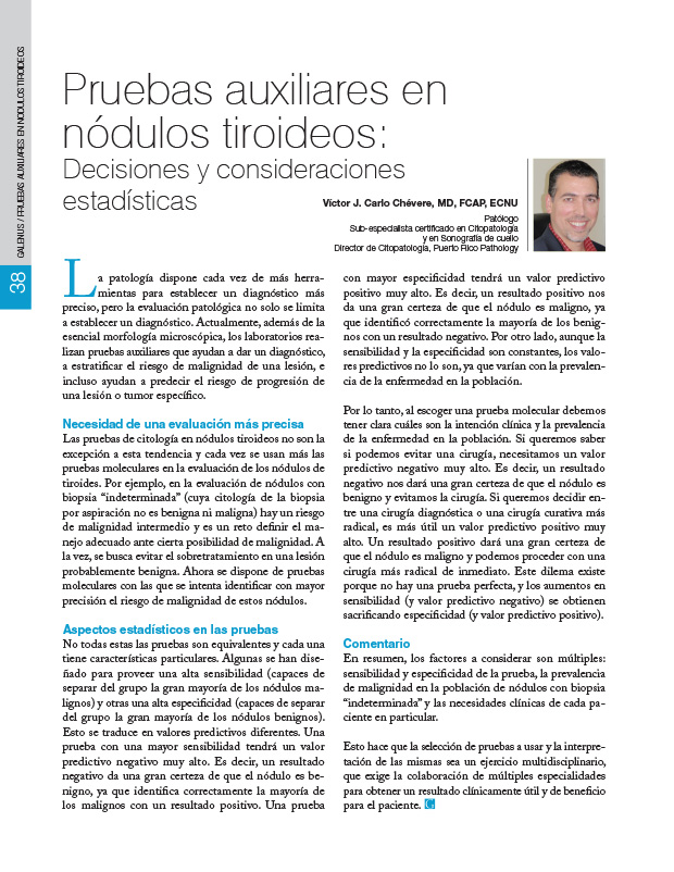 Pruebas auxiliares en nódulos tiroideos: Decisiones y consideraciones estadísticas 