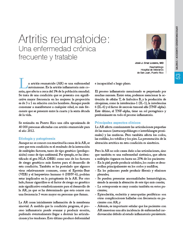 Artritis reumatoide: Una enfermedad crónica frecuente y tratable 
