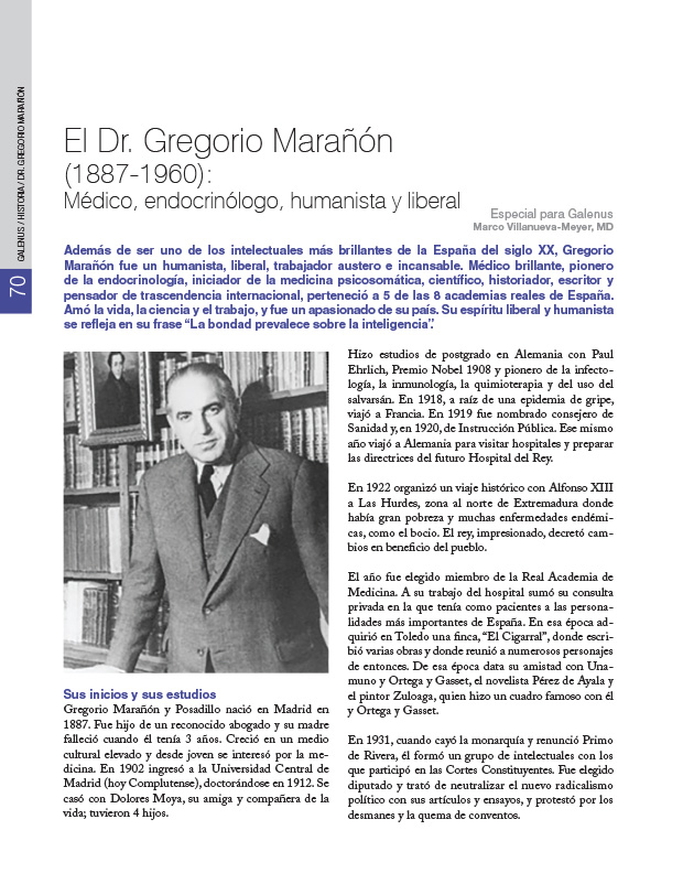 Historia Mundo: El Dr. Gregorio Marañón (1887-1960): Médico, endocrinólogo, humanista y liberal 