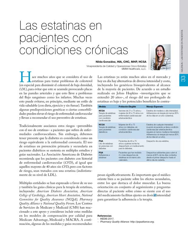 Las estatinas en pacientes con condiciones crónicas 