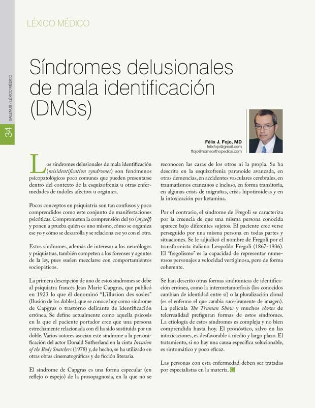 Síndromes delusionales de mala identificación (DMSs) 