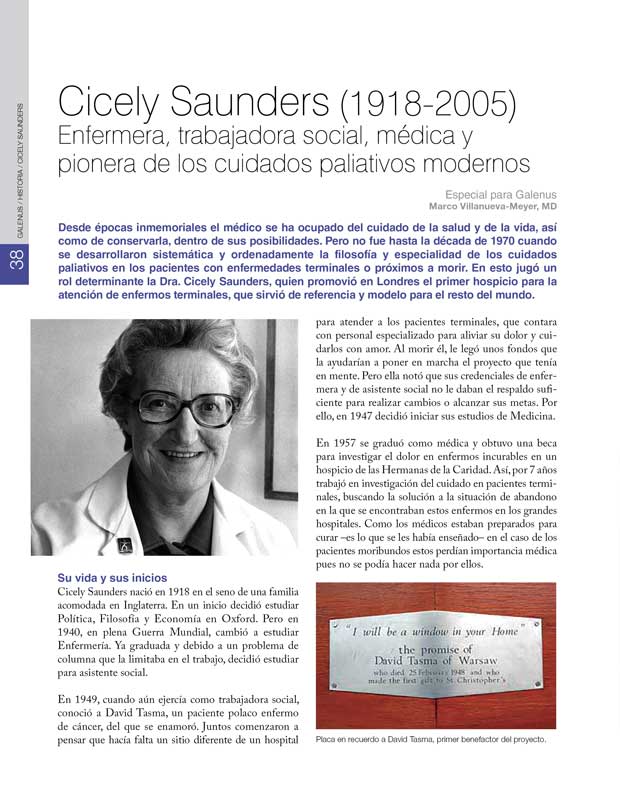 Historia Mundo: Cicely Saunders (1918-2005) Enfermera, trabajadora social, médica y pionera de los cuidados paliativos modernos 