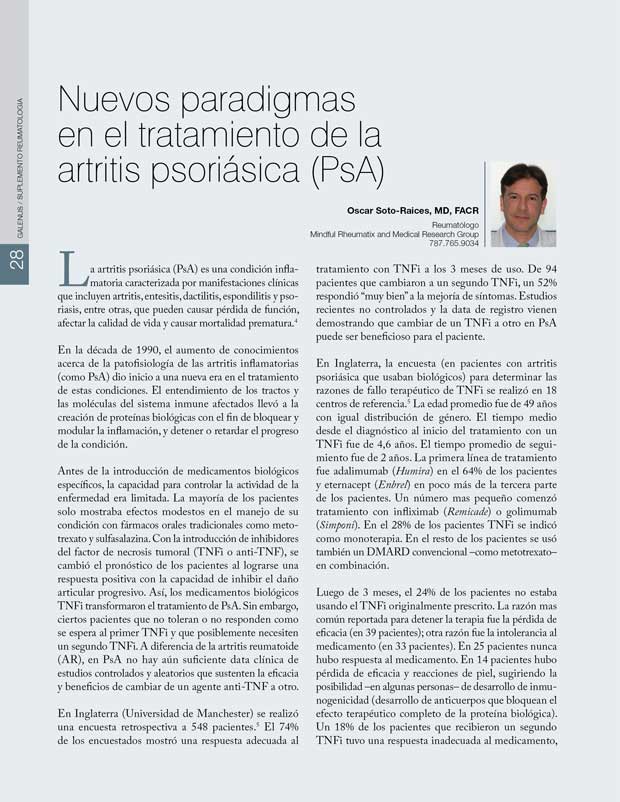 Nuevos paradigmas  en el tratamiento de la  artritis psoriásica (PsA) 