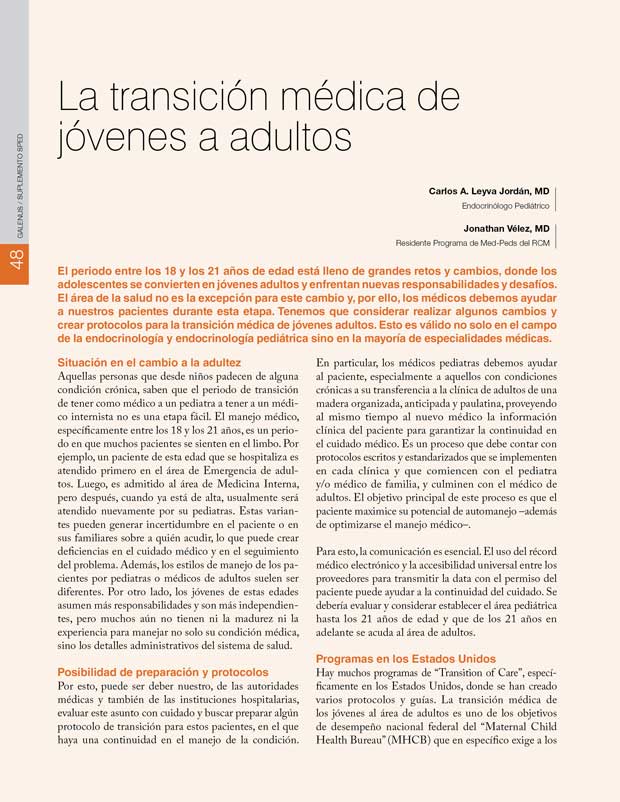 La transición médica de jóvenes a adultos 