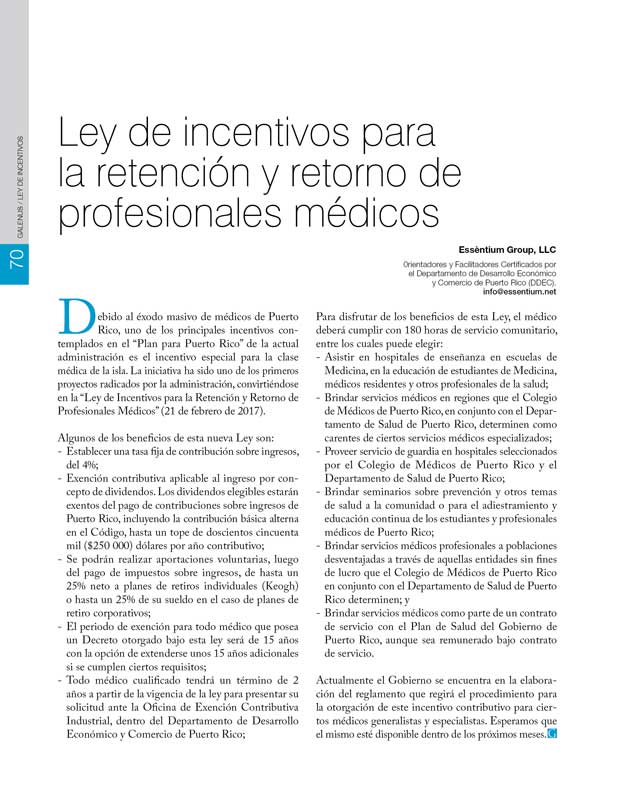 Ley de incentivos para la retención y retorno de profesionales médicos 
