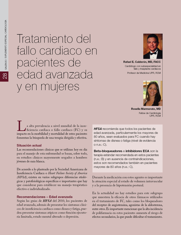 Tratamiento del fallo cardiaco en pacientes de edad avanzada y en mujeres 
