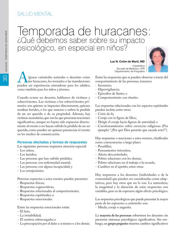 30.Temporada de huracanes: ¿Qué debemos saber sobre su impacto  psicológico, en especial en niños? 