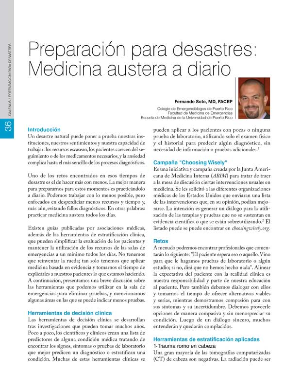Preparación para desastres:  Medicina austera a diario 