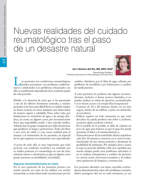 Nuevas realidades del cuidado reumatológico tras el paso  de un desastre natural 