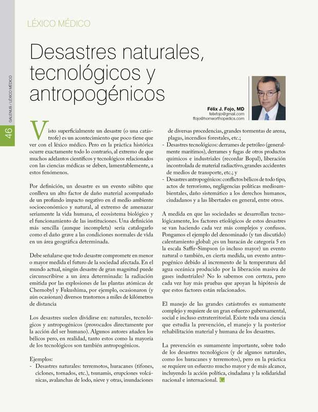 Léxico Médico: Desastres naturales,  tecnológicos y antropogénicos 