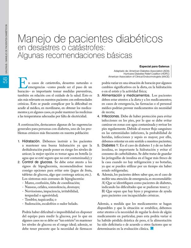 Manejo de pacientes diabéticos en desastres o catástrofes: Algunas recomendaciones básicas 