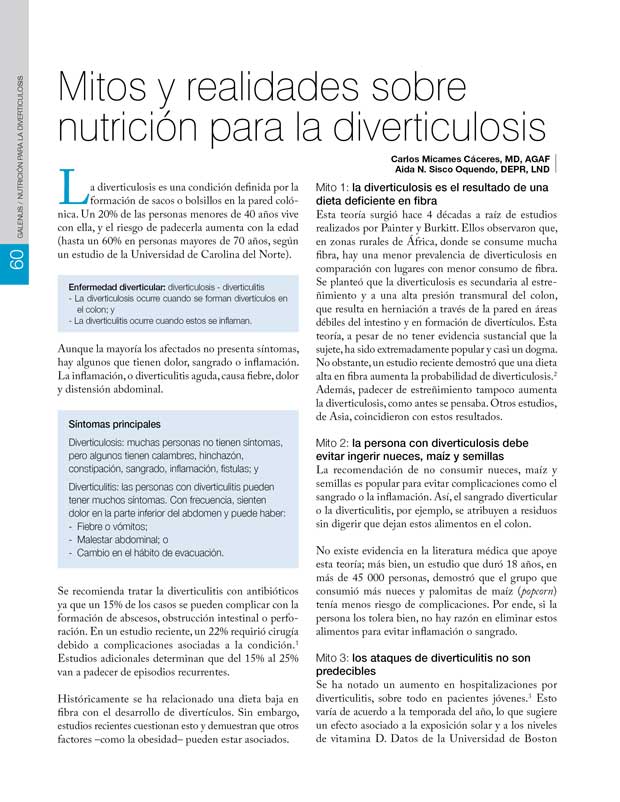 Mitos y realidades sobre  nutrición para la diverticulosis 