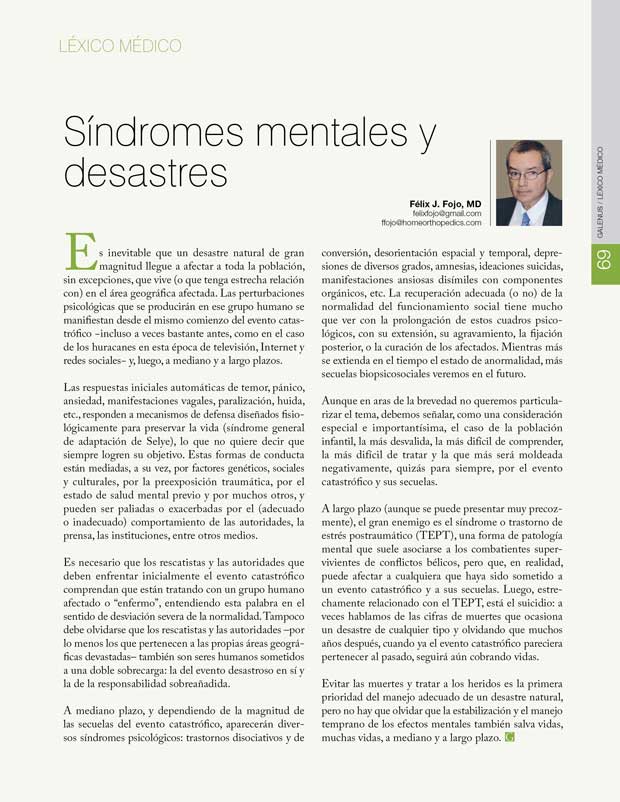 Léxico Médico: Síndromes mentales y  desastres 