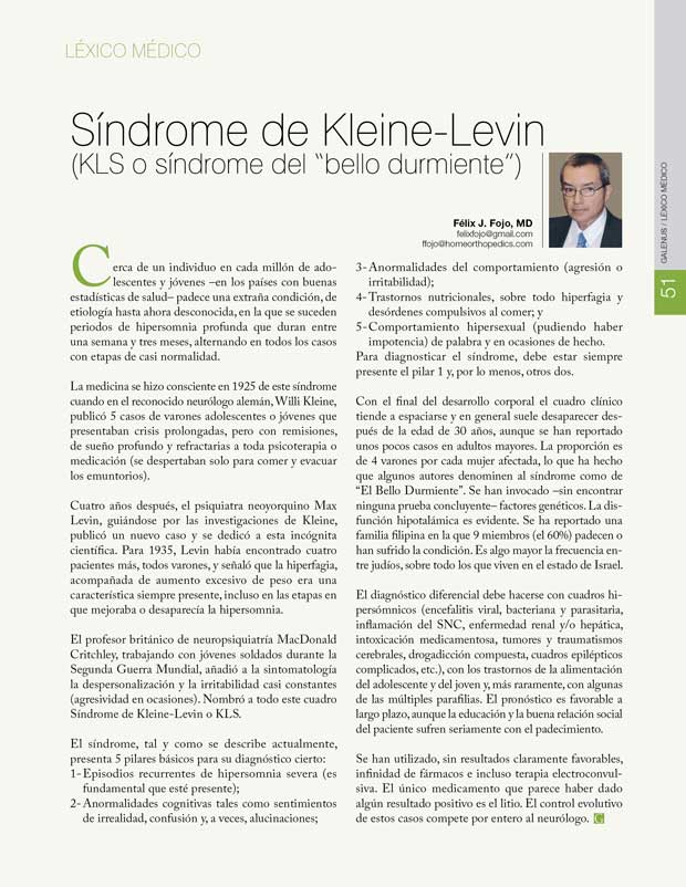 Léxico Médico: Síndrome de Kleine-Levin 
