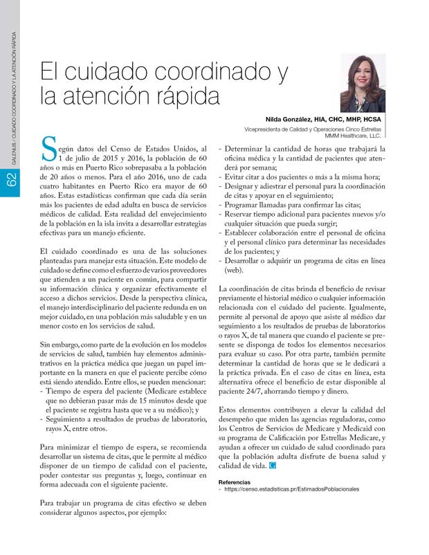 El cuidado coordinado y  la atención rápida 