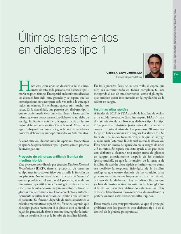 Últimos tratamientos  en diabetes tipo 1 