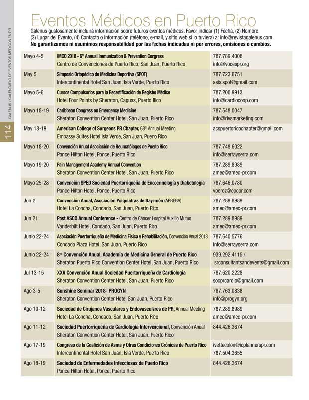 Calendario Eventos Médicos en Puerto Rico 