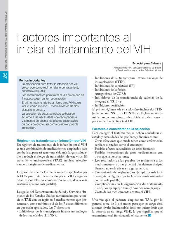 Factores importantes al  iniciar el tratamiento del VIH 