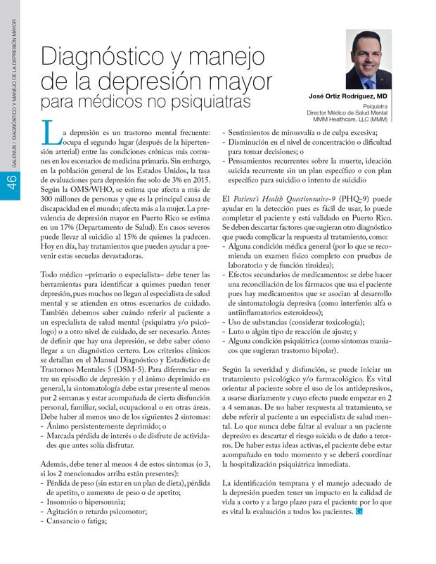 Diagnóstico y manejo de la depresión mayor 