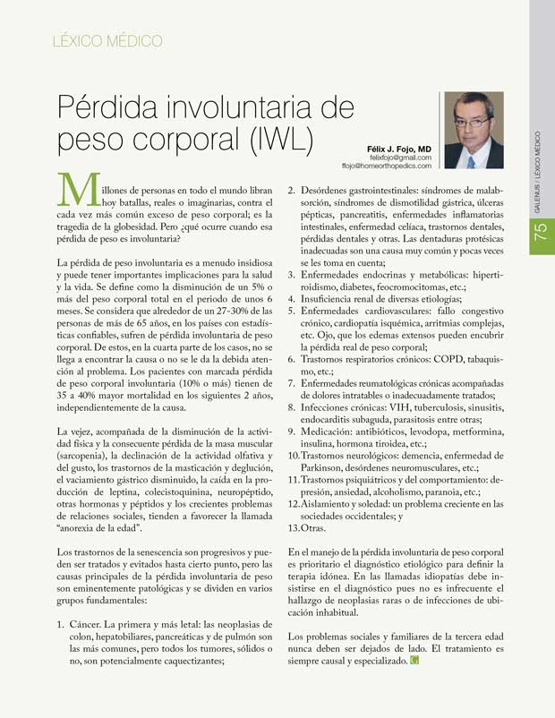 Léxico Médico: Pérdida involuntaria de peso corporal (IWL) 