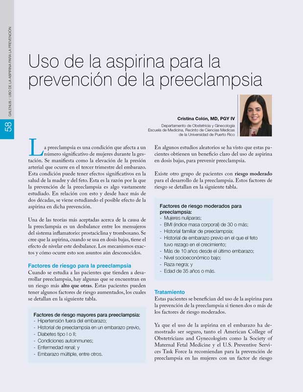 Uso de la aspirina para la  prevención de la preeclampsia 