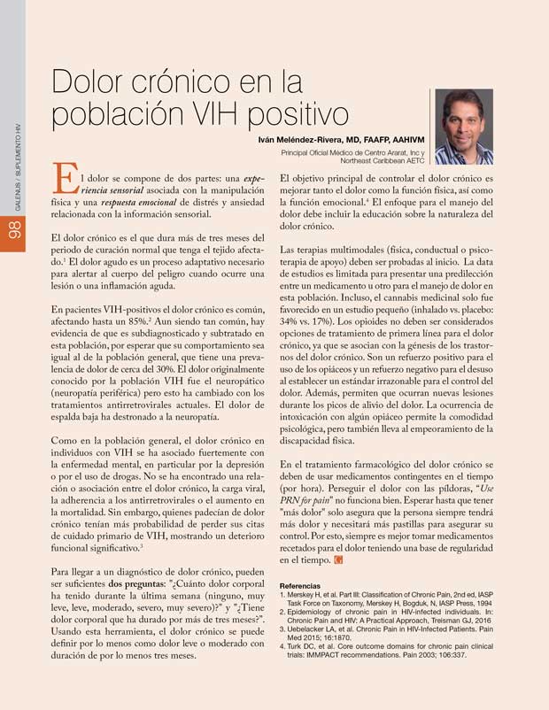 Dolor crónico en la  población VIH positivo 