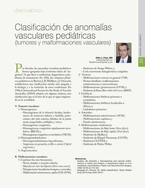 Léxico Médico: Clasificación de anomalías  vasculares pediátricas 