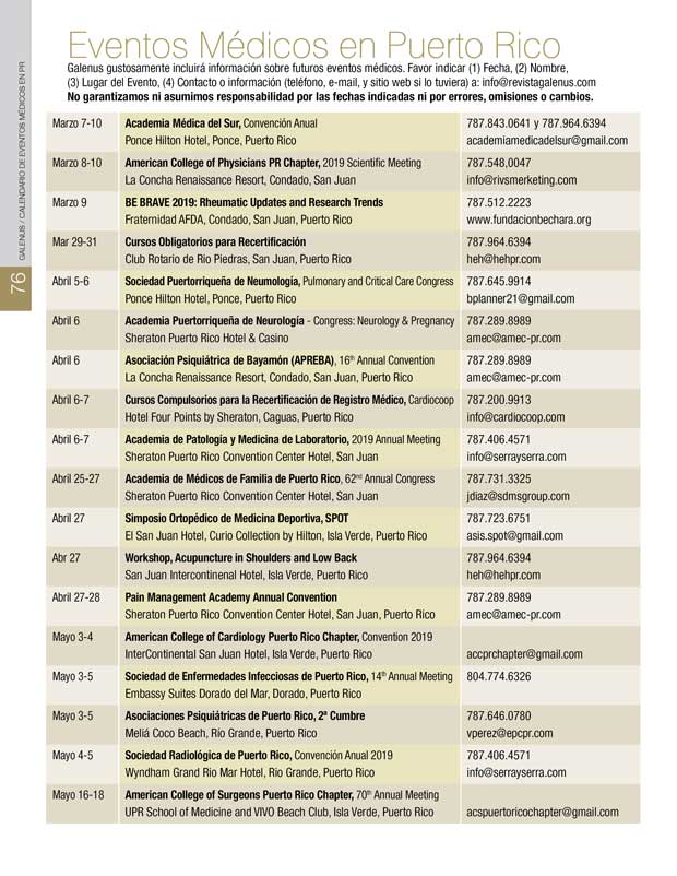 Calendario de Eventos Médicos en Puerto Rico 
