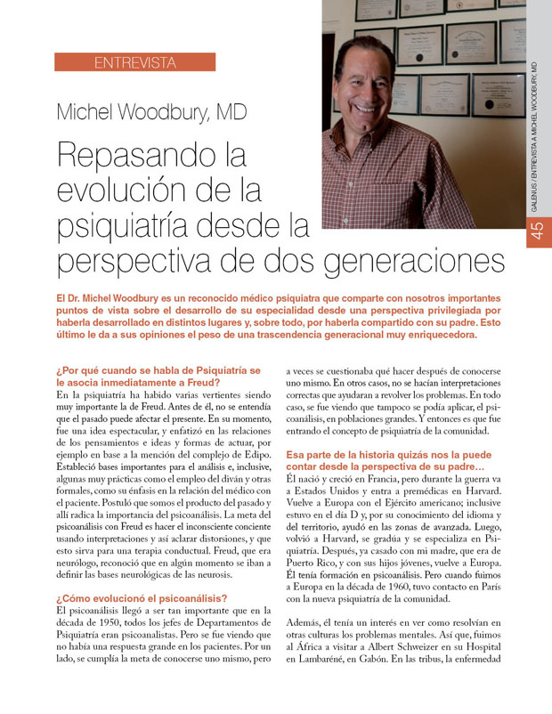 Entrevista a Michel Woodbury, MD: Repasando la  evolución de la psiquiatría desde la perspectiva de dos generaciones 
