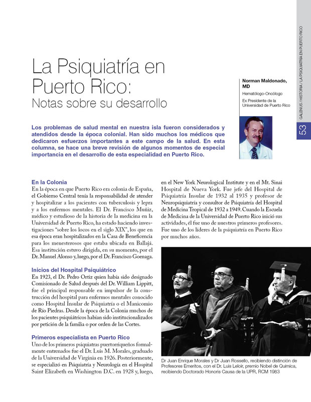 Historia de la Medicina de Puerto Rico: La Psiquiatría en Puerto Rico: Notas sobre su desarrollo 