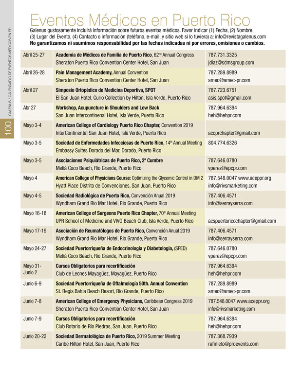 Calendario Eventos Médicos en Puerto Rico 
