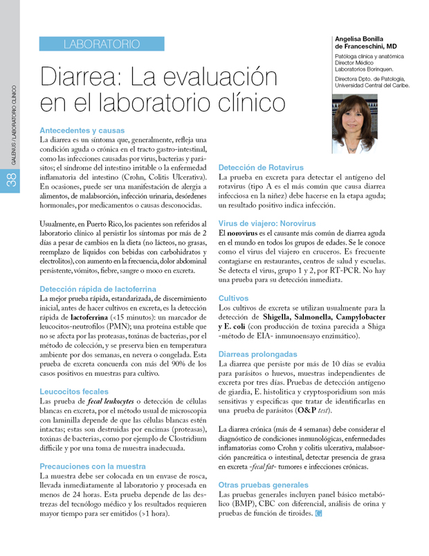 Laboratorio Clínico / Diarrea: La evaluación en el laboratorio clínico 