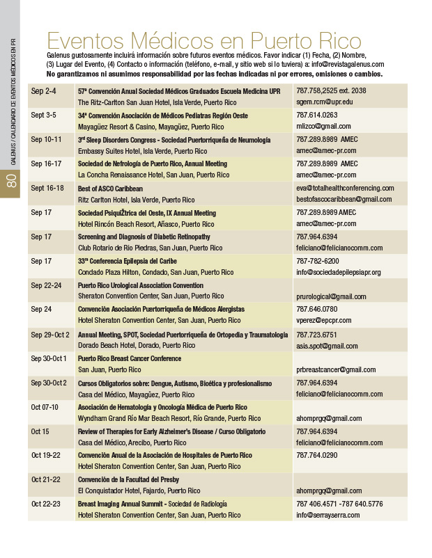 Calendario: Eventos médicos en Puerto Rico